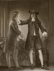 Charles II och Sir William Temple, graverad av J. Parker, illustration från David Humes "The History of England", pub. av R. Bowyer, London, 1812